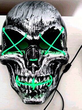 Skull Silver +Black LED Light Up Adult Size Mask Unisex